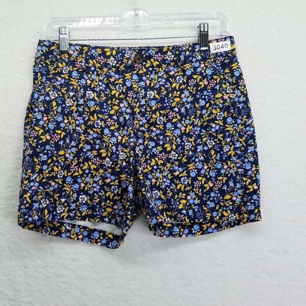 Gap Womens City Shorts Size 0 Navy Blue Yellow Floral Flat Front Stretch